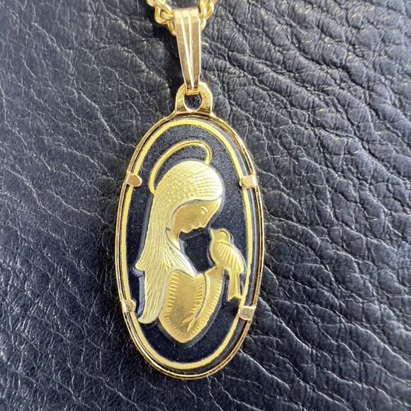 Damasquinado De Toledo Necklace Angel Bird Charm 18k‎ 24k Gold Inlay 18” Chain - Picture 1 of 6